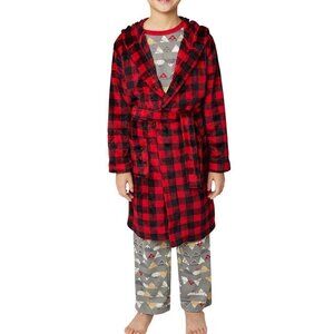 New Eddie Bauer Red and Grey 3-piece Pajamas Set + Robe for boys, size XS(5/6)